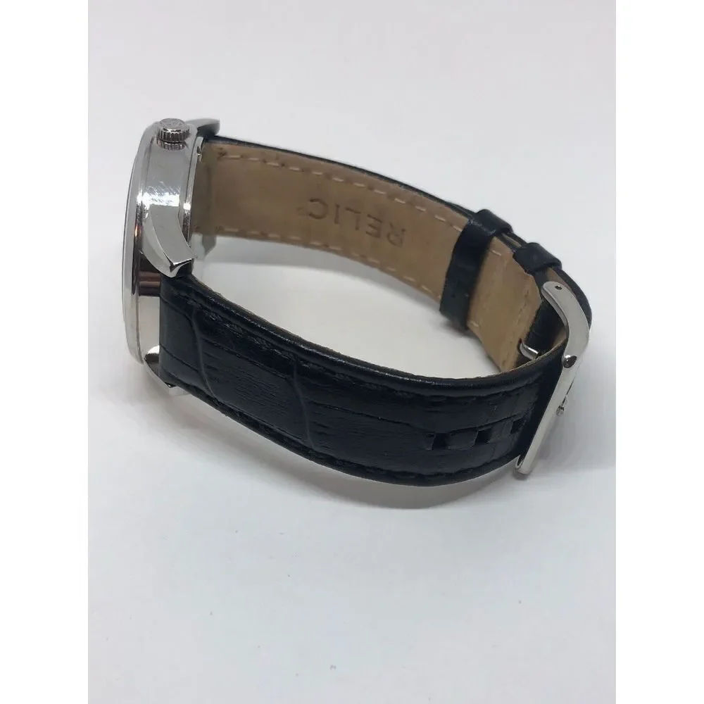 Relic ZR77267 Men's Black Leather Analog Black Dial Quartz Genuine Watch HO184